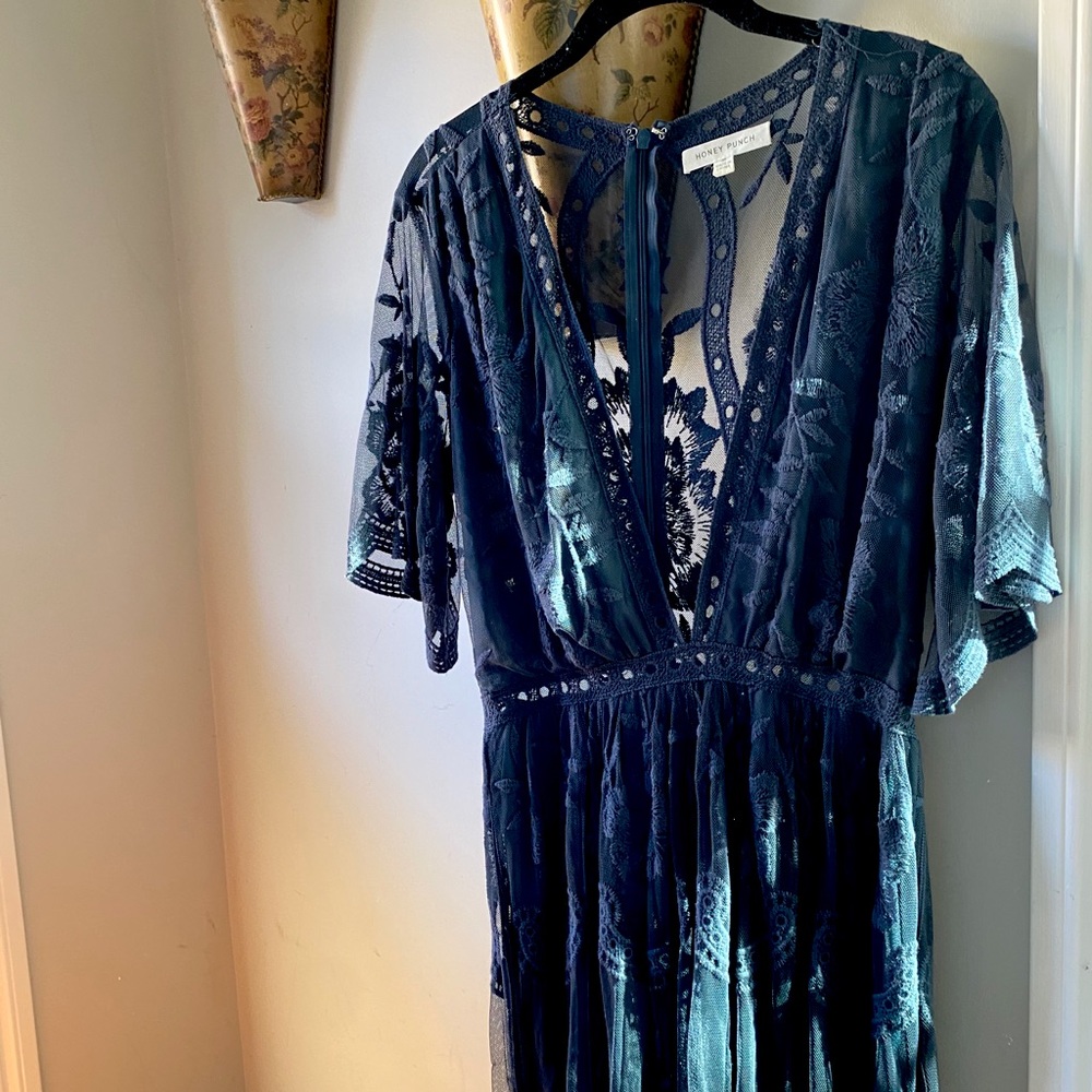 Honey Punch Lace Dress with Deep V-Neck